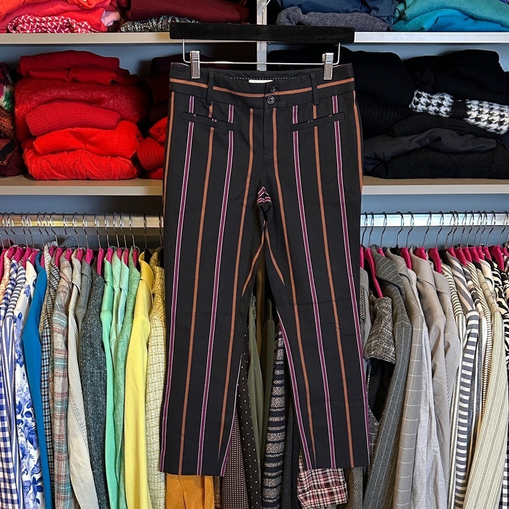 Anthropologie black/orange/pink stripe Essential Slim ankle cropped pants size 2